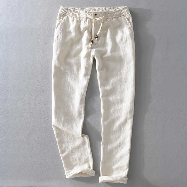 

men spring and autumn fashion brand japan style vintage linen solid color straight pants male casual white pants trousers 210707, Black