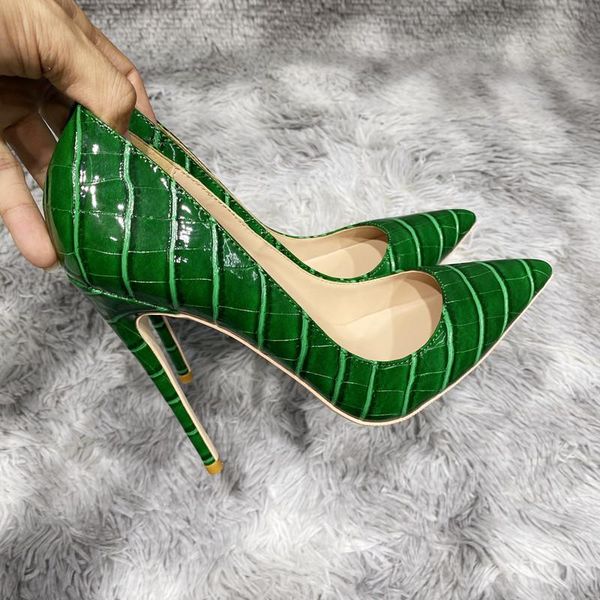

dress shoes fashion women's pointed high heels, 8cm, 10cm, 12cm, sexy, crocodile green effect, parties and clubs, Black