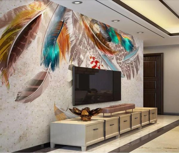 

wallpapers cjsir custom po wallpaper mural vintage american fashion colored feather texture art tv background wall papel de parede