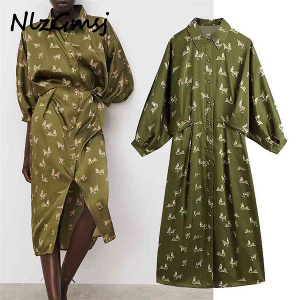 

dres fashion animal pattern printed vintage three quarter sleeve button-up female dresses vestidos 210628, Black;gray