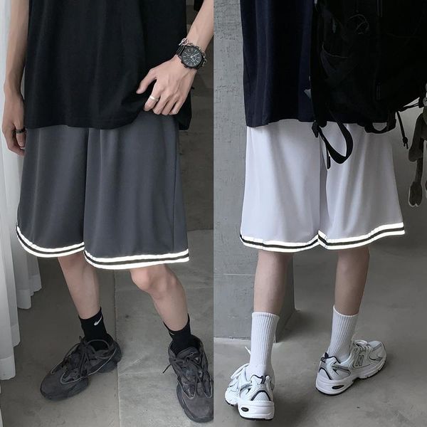 

men's shorts men casual korean style reflective stripes loose simple breathable summer basketball jogger plus size 3xl cotton, White;black