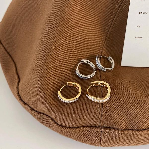 

hoop & huggie wtltc french retro stylish small pearls earrings with charms simple metal waved tiny round circle hoops vintage, Golden;silver