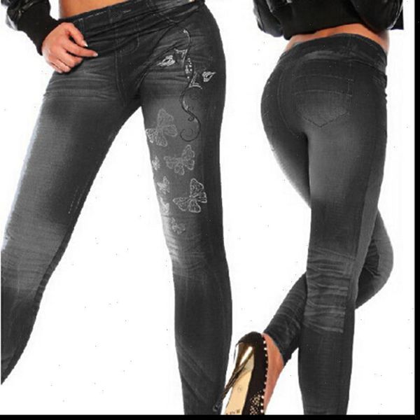 

female low waist casual denim legging leggings women 2021 new butterfly printing pencil pants skinny jeans trousers, Black