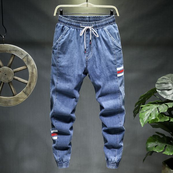

2021 plus size m-10xl waist 128cm new mens fashion black blue men casual slim stretch classic denim trousers wf63, White;black
