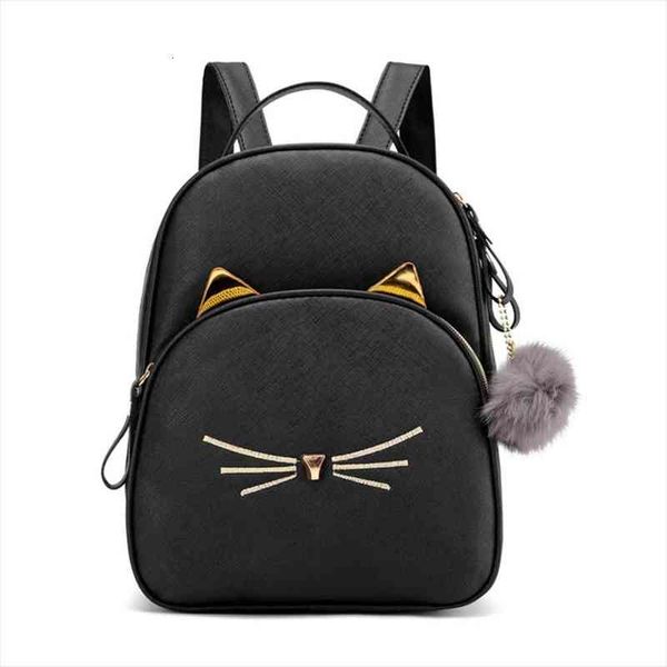 

women rucksack teenagers backpack pu leather school bags for girls cartoon cat square satchel light shoulder bag mochila mujer
