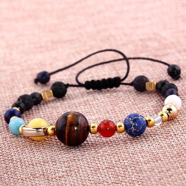 

charm bracelets noter 2021 fashion solar system eight planet for women adjustable chain link braslet real natural lava stone braclet, Golden;silver