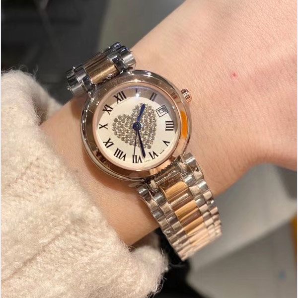 

fashion luxury womens watches brand 28mm wristwatches all stainless steel band quartz diamond watch for women lady christmas gift water resi, Slivery;brown