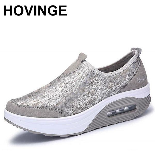 

dress shoes hovinge plus size 35-41 women wedges tennis air cushion slip on fitness soft outdoor non-slip absorber rocker, Black