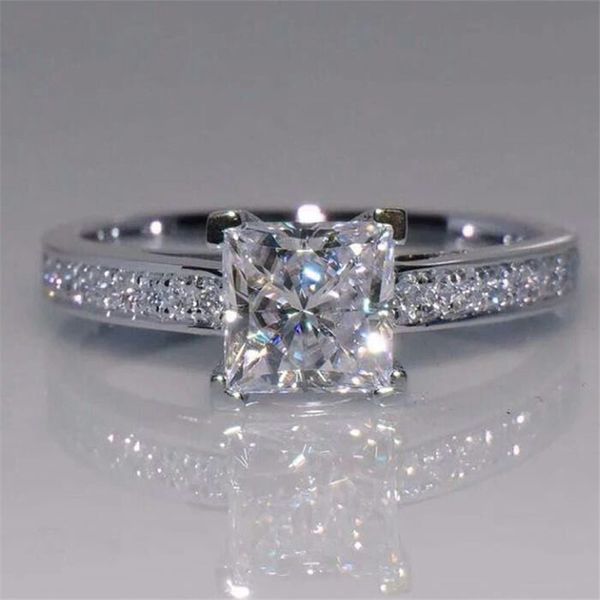 Corte princesa anel de diamante de laboratório de 0,6 quilates prata esterlina 925 real noivado aliança de casamento anéis para mulheres joias de festa de noiva