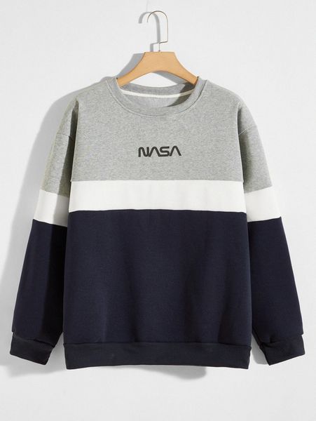 

men contrast panel letter graphic sweatshirt 17iy#, Black