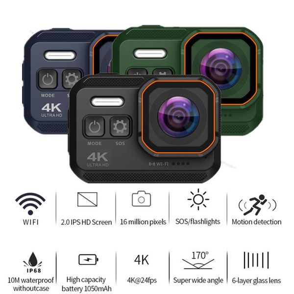 Sport-Action-Videokameras, Ultra HD 4K/24pfs Kamera, 10 m wasserdicht, WLAN, 2,0 Zoll Bildschirm, 1080p, Sport Go Extreme Pro Cam Drive Recorder, Tachogr