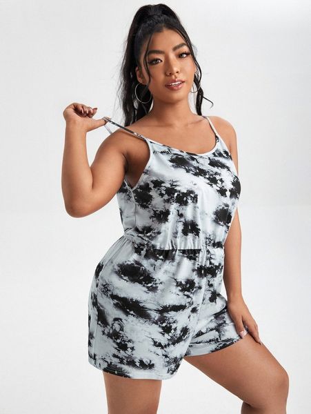 

plus tie dye cami romper m7wc#, Black