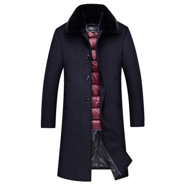 

middle-aged fur coats male long winter down bladder collars with thick wool coat dad, Black