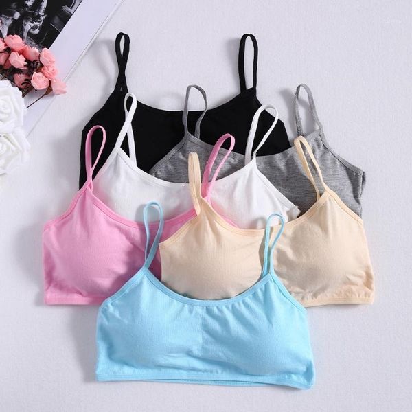 

camisoles & tanks young girls solid soft cotton bra puberty teenage breathable underwear kid cloth, Black;white