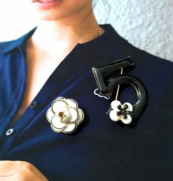 

pins, brooches chic camellia brooch for women brand jewelry no.5 shape broach channel lapel pin collar clips broches, Gray