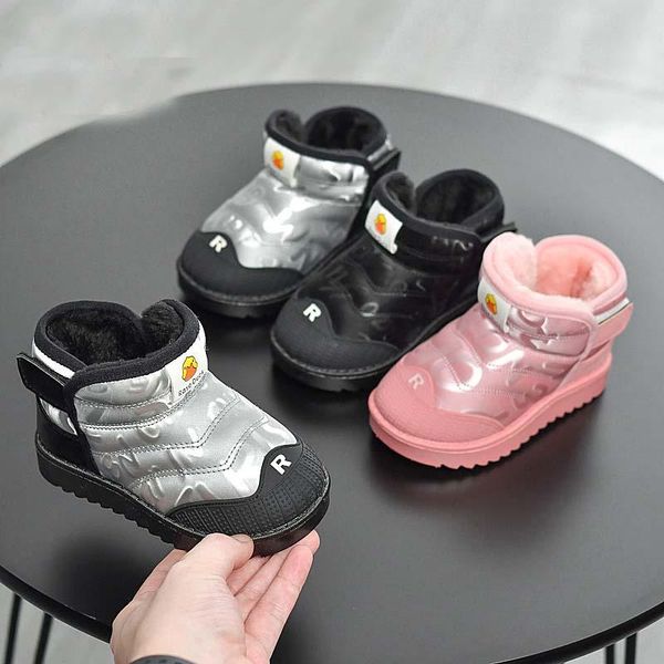 

boots children' snow 2021 outdoor plus velvet boys cotton shoes waterproof leather ankle, Black;grey