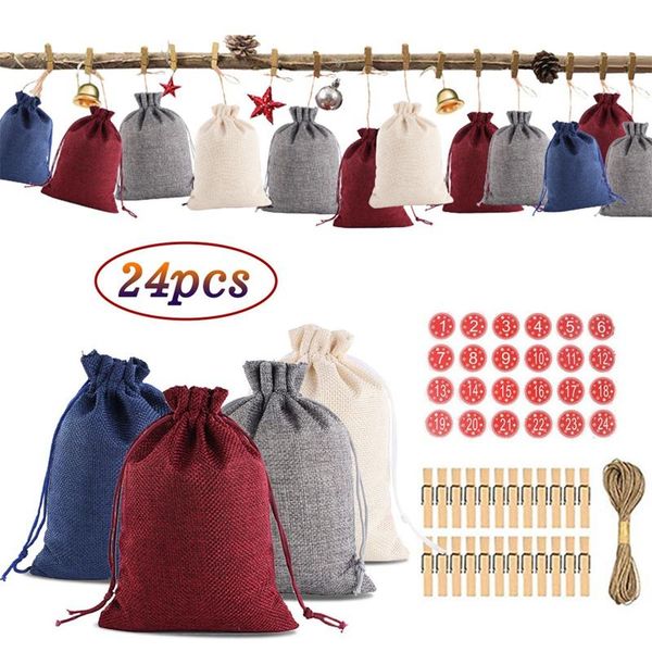 

gift wrap christmas pattern candy bag 1-24 advent calendar bundle cotton linen year kids door wall pendant xmas
