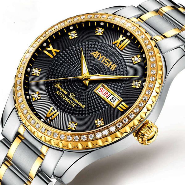 

refined calendar watch steel automatic movement waterproof swiss watch men's korean chao non mechanical watch counter, Slivery;brown