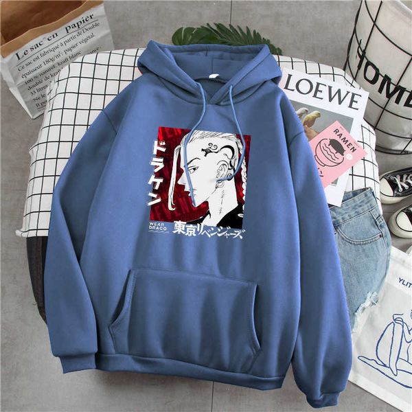 Tokyo Revengers Anime Impressão Hoodie Homem Harajuku Japão Comics Loose Casual Casual Pulôver Inverno Outono Masculino Streetwear Hoody H0909