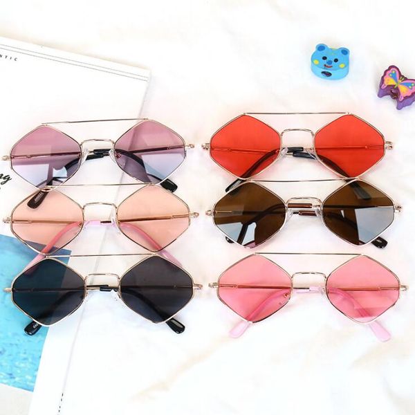 Metal polígono em forma de óculos de sol bebê meninas hexágono uv proteção óculos sol óculos de sol dobro diamante quadro crianças sunglass rua tiro