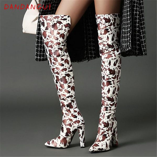 

boots nightclub striptease girls print women's thigh highs autumn winter casual female long catwalk ladies shoes, Black
