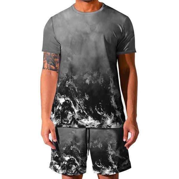 

men's tracksuits summer 3d short-sleeved suit black and gray printing fashion t-shirt shorts two-piece sports baseball shirt apparel