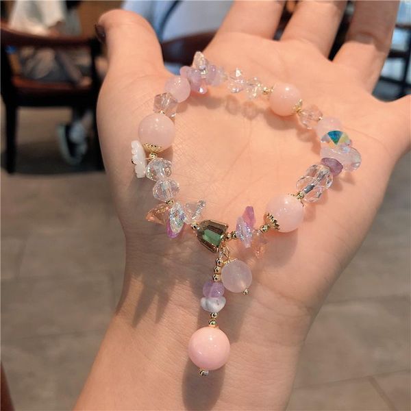 

beaded, strands korean design wind chime resin flower pink crystal natural crushed stones beaded bracelets for women girl fashion jewelry yb, Black