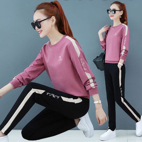 

2020 spring and autumn sportswear women's slightly fat net red korean casual wear two piece set fashion, Black