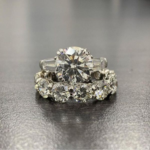 

cluster rings handmade women ring set lab diamond cz 925 sterling silver engagement wedding band for bridal party fine jewelry, Golden;silver