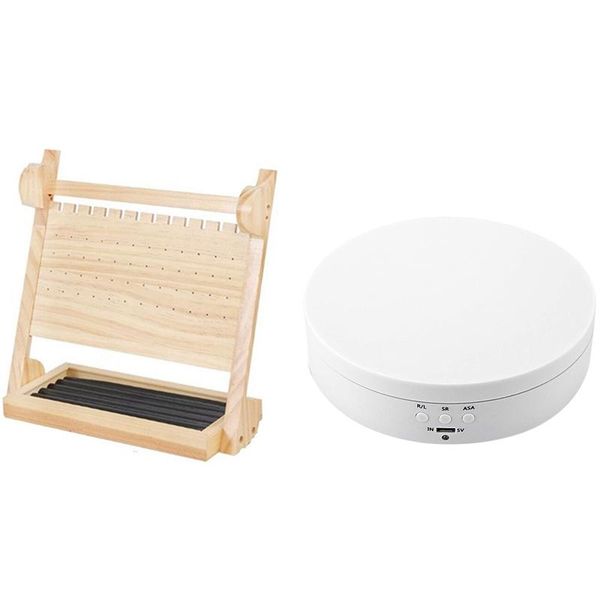 

jewelry pouches, bags 1 pcs organizer wood basic 3 tier stand & white rechargeable turntable display, Pink;blue