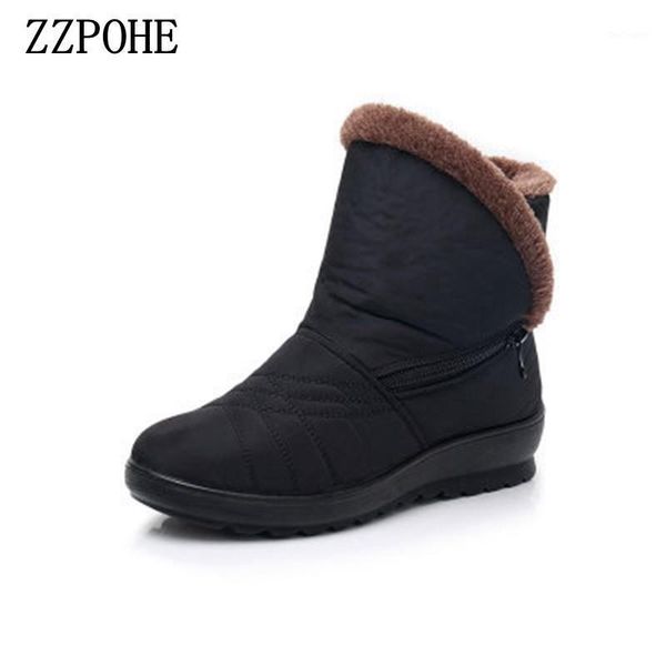 

boots zzpohe women winter women's flat comfortable ankle waterproof non-slip elderly casual warm soft snow1, Black
