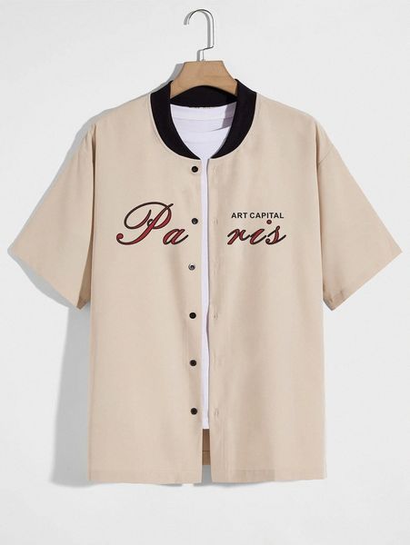 

romwe guys letter graphic button front shirt s00p#, White;black