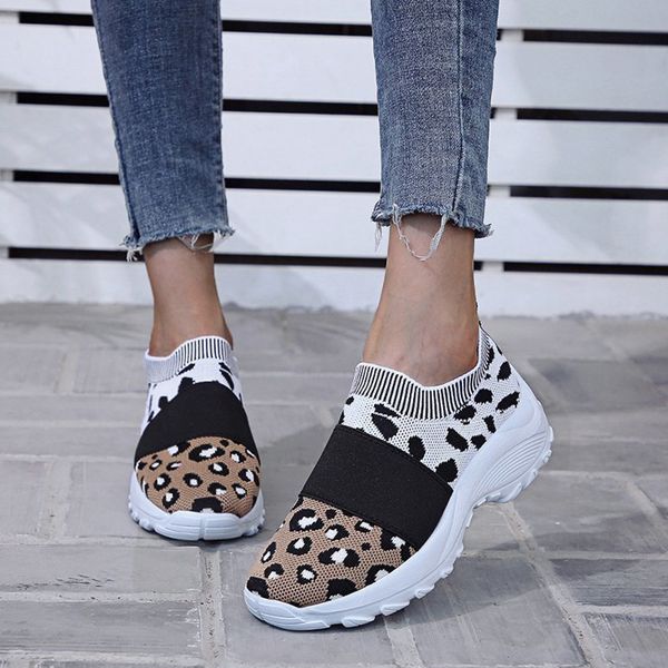 

rimocy leopard chunky sneakers women fashion light knitted casual shoes woman breathable mesh sneakers platform tenis feminino, Black