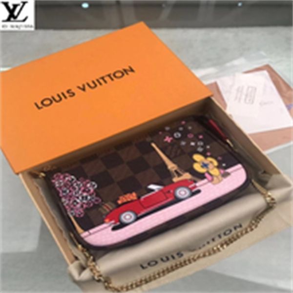 

real tower mahjong brand wallets paris designer print mini chain luxury bag women 8w9c leather long n60259 chain wallet christmas pouches ke, Red;black