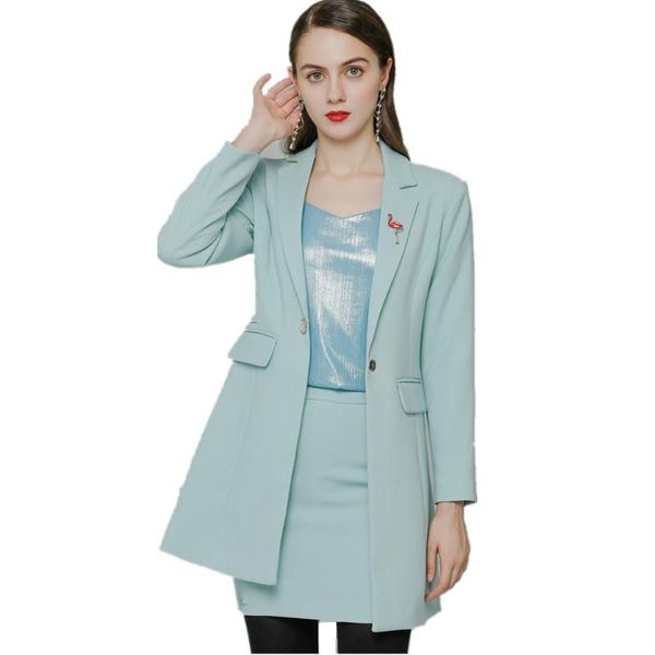 

two piece dress fashion women long blazer and skirt set sleeve office lady solid color suit business plus size 4xl, White