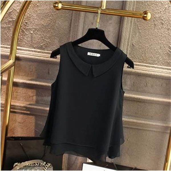 

2021 fashion summer the-neck ladies'shirt with no sleeves frilly stylish shirts newly casual chiffon blouses lkoc, Black