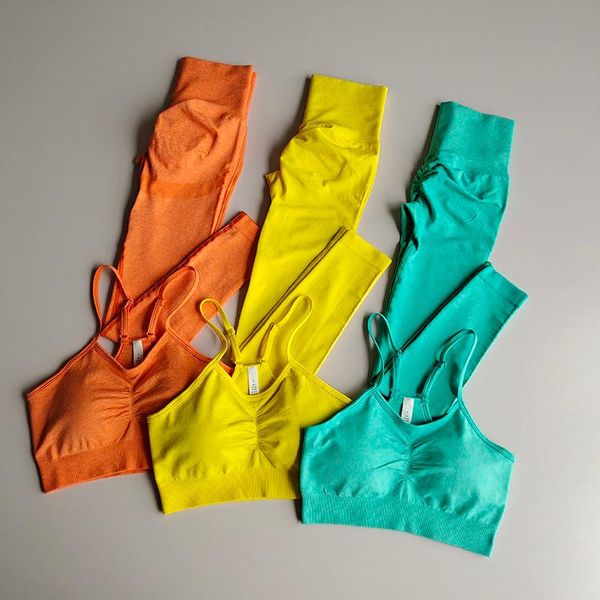 

yoga outfit 2 pcs/set seamless women sport suit gym workout clothes long sleeve fitness crop and scrunch buleggings set clothing