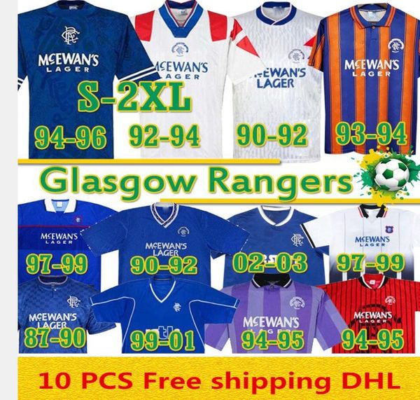 

s-2xl retro glasgow rangers soccer jersey gascoigne laudru 1984 87 90 92 93 94 95 96 97 99 2001 02 03 vintage classic football shirt uniform, Black;yellow