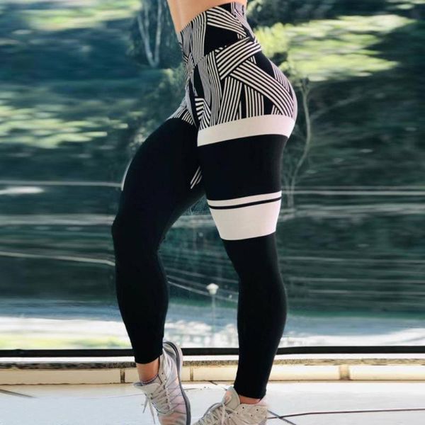 

women's leggings 40# splicing printed women strethcy skinny pants high waist hip stretch running fitness leggins mujer, Black
