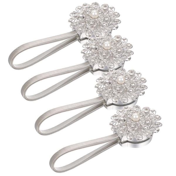 

curtain & drapes 4pcs elastic buckle home alloy tieback tie white
