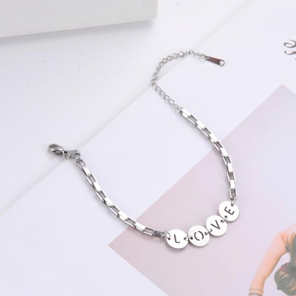 

link chain cazador korean love letters charm bracele stainless steel pentand box bracelets bangle for women pulseira jewelry giftlink, Black