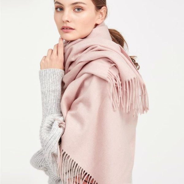 

scarves pure cashmere women large scarf soft wool tassel, Blue;gray