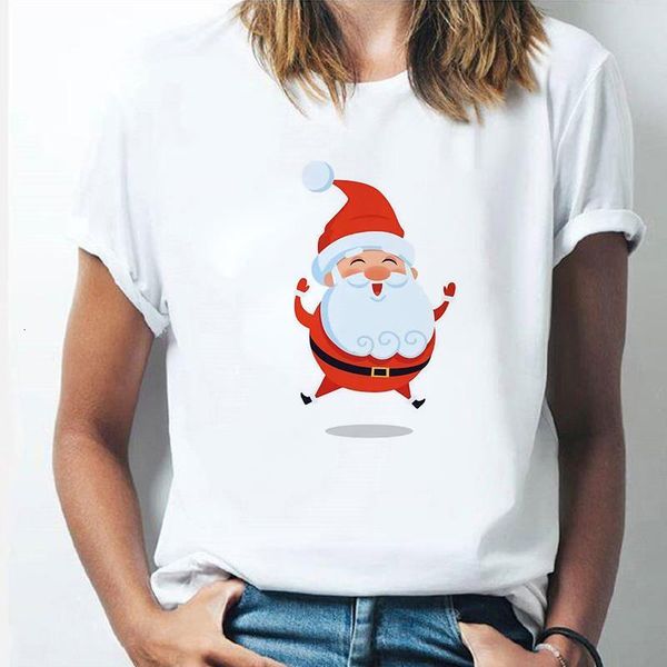 

fashion new women t shirt short sleeve santa print kawaii girls t-shirts women clothes christmas tee camiseta mujer, White