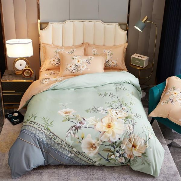 

2021 new arrival 4-piece set of pure cotton autumn print decoration sheets and duvet vover thickened cotton brushed bedding set