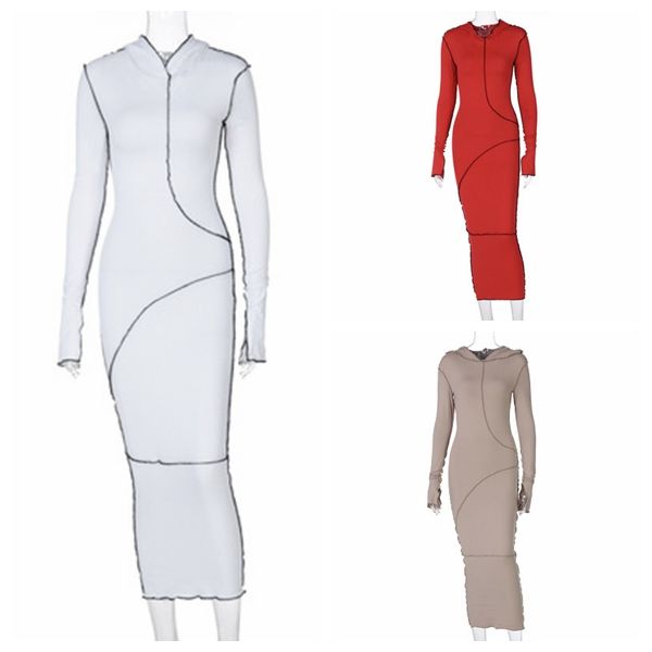 

european and american 2021 spring products new hooded long-sleeved t-shirt dress casual women, Black;gray