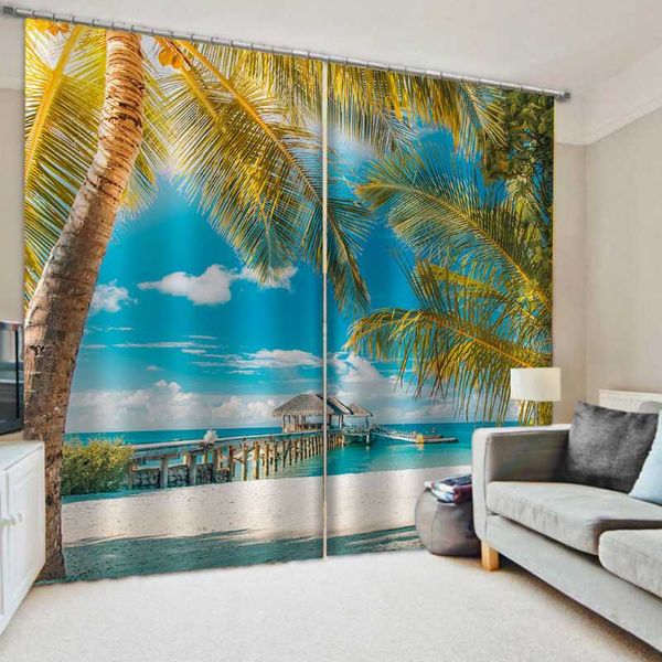 

curtain & drapes beautiful nature scenery po curtains hd sandy beach tree landscape for living room bedroom fashion decoration