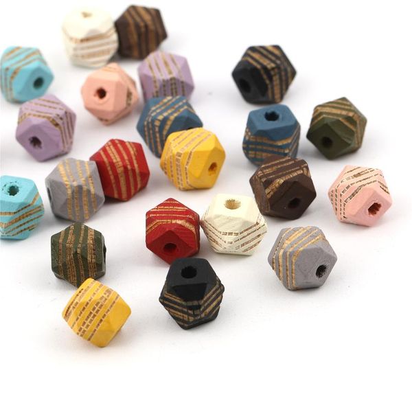 

other 20pcs color multi-faceted octagonal wood beads carved with light brown stripes pattern 10x10mm diy jewelry accessories
