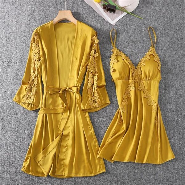 

satin robe set womens sleepwears summer kimono bathrobe print floral bride bridesmaid dressing gown casual nightgown, Black;red