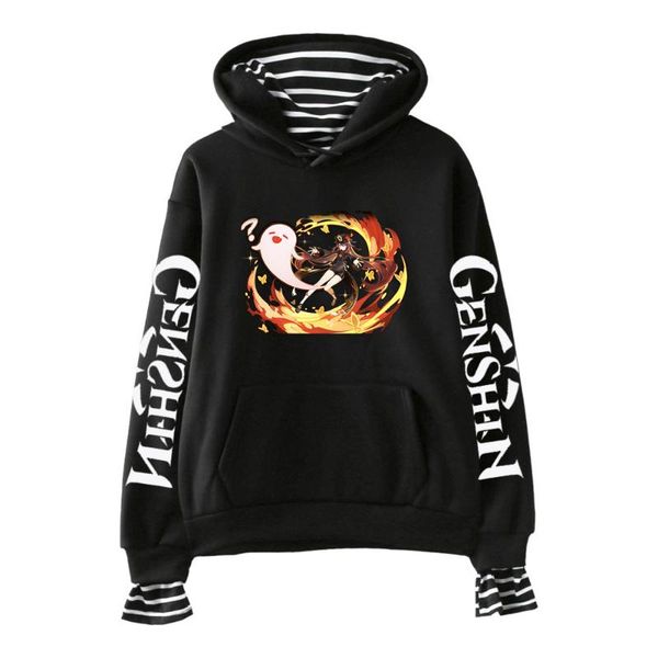 

men's hoodies & sweatshirts 2021 autumn game genshin impact hu tao men women hoodie teenager boys girls fake two piece cotton fleece tr, Black