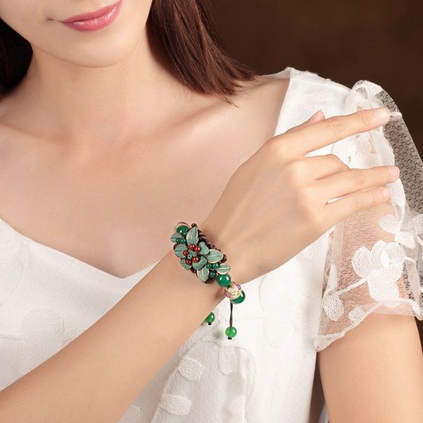 

xianlan001 green yunnan ethnic wind bracelet retro female coloured glaze agate string of hand-woven wide chinese wind hand act the, Silver